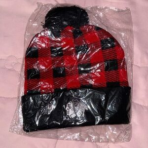 Red and Black Blackhawks Beanie
